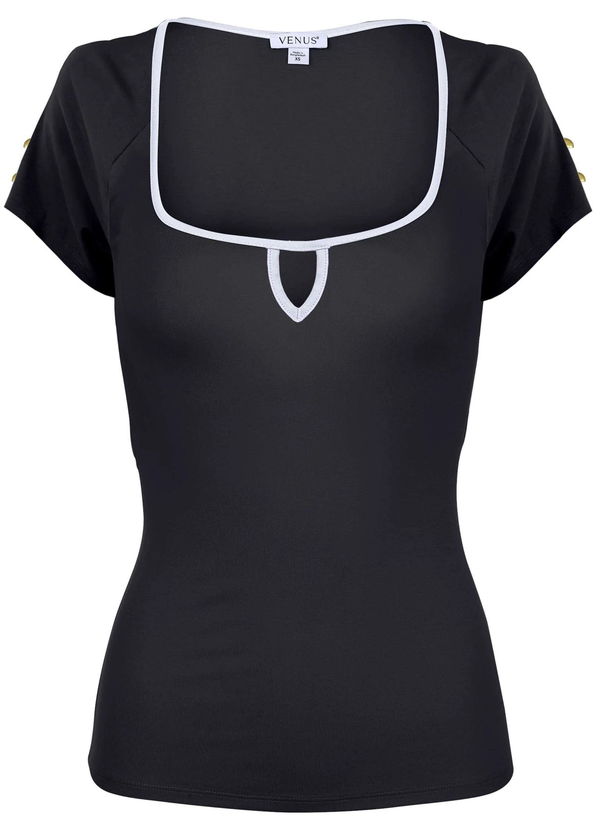 Button Detail Short Sleeve Jet Black
