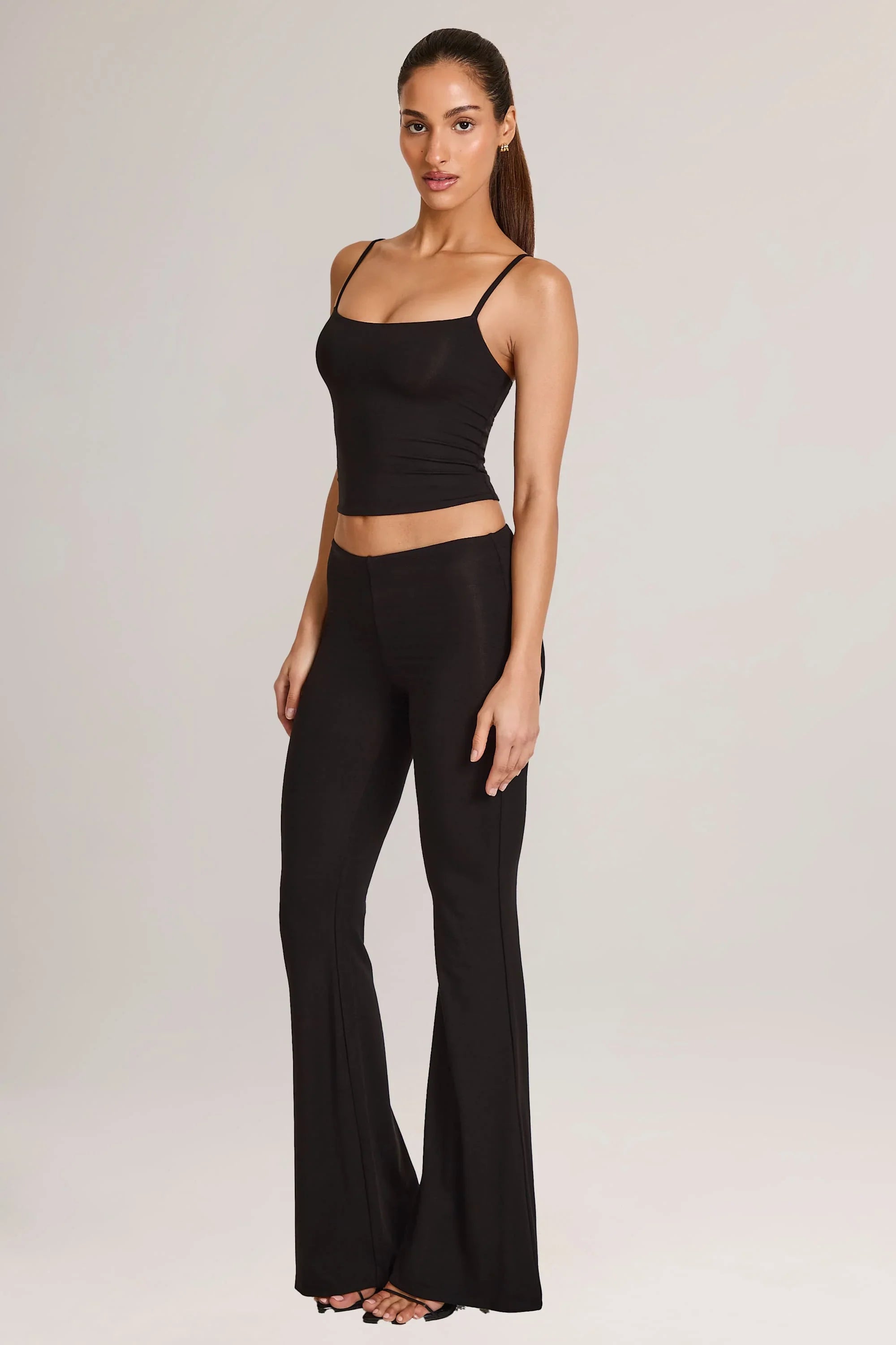Modal Mid Rise Flared Trousers in Black
