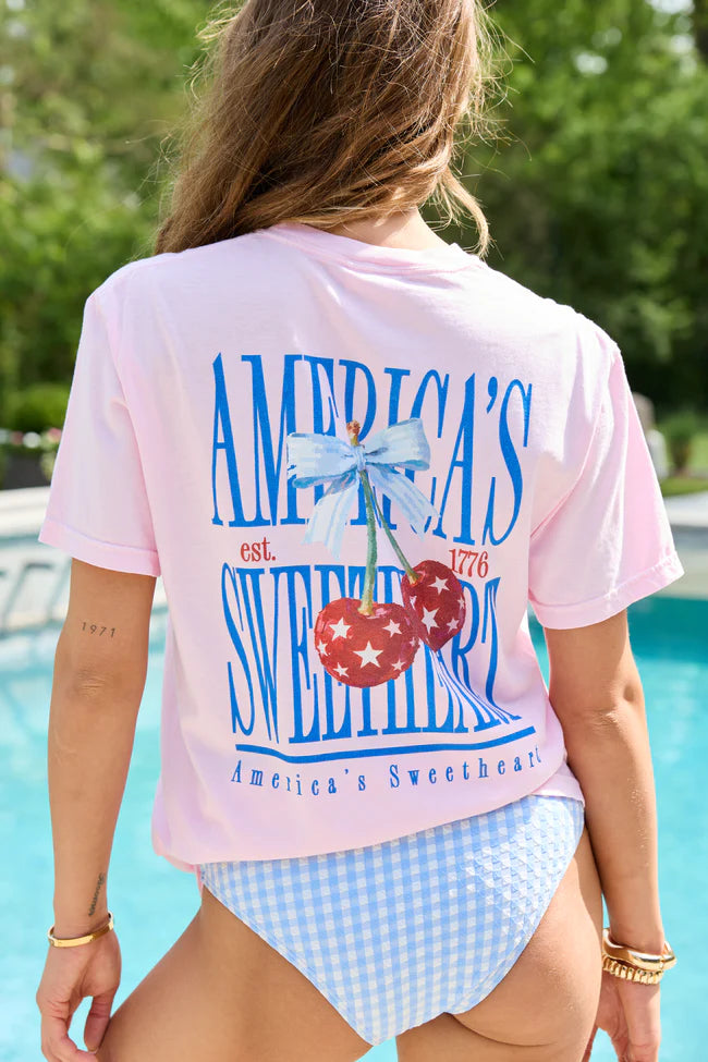 Americas Sweetheart Cherry Light Pink Graphic Tee
