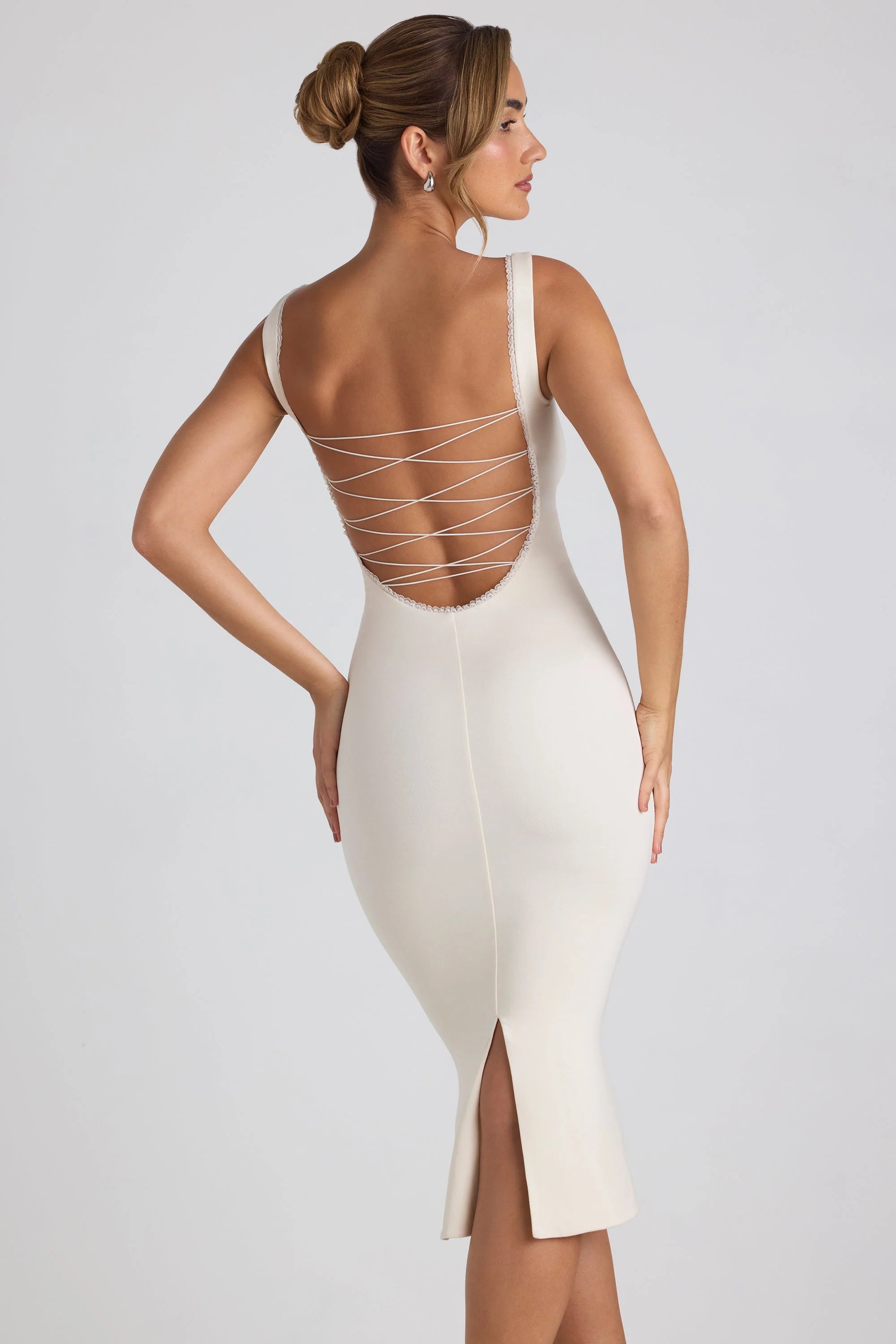 Modal Lace Trim Midaxi Dress in Ivory