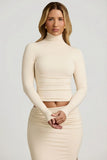 Modal Ruched Backless Turtleneck Top in Ivory