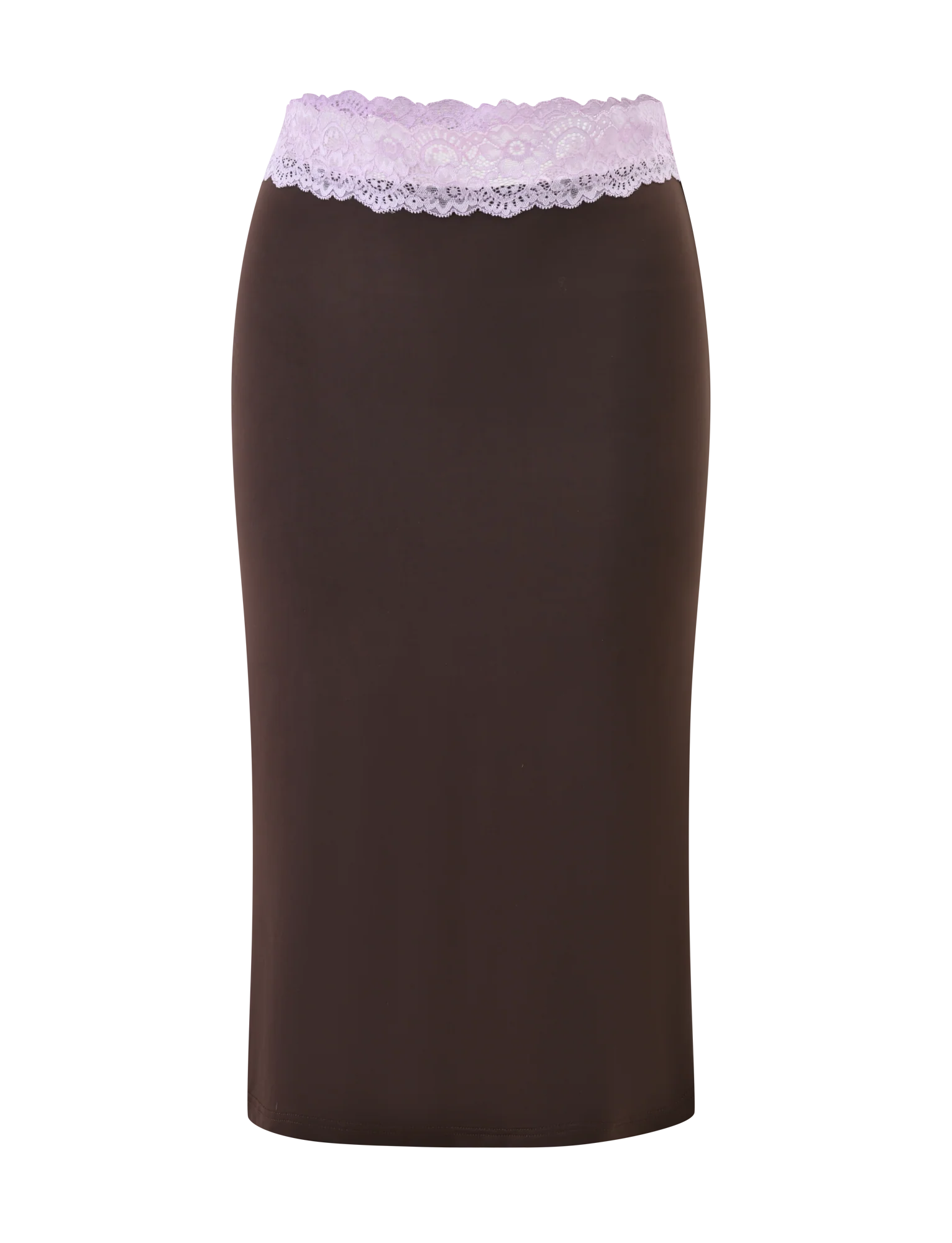 PARISA LACE TRIM MIDI SKIRT BROWN AND LILAC