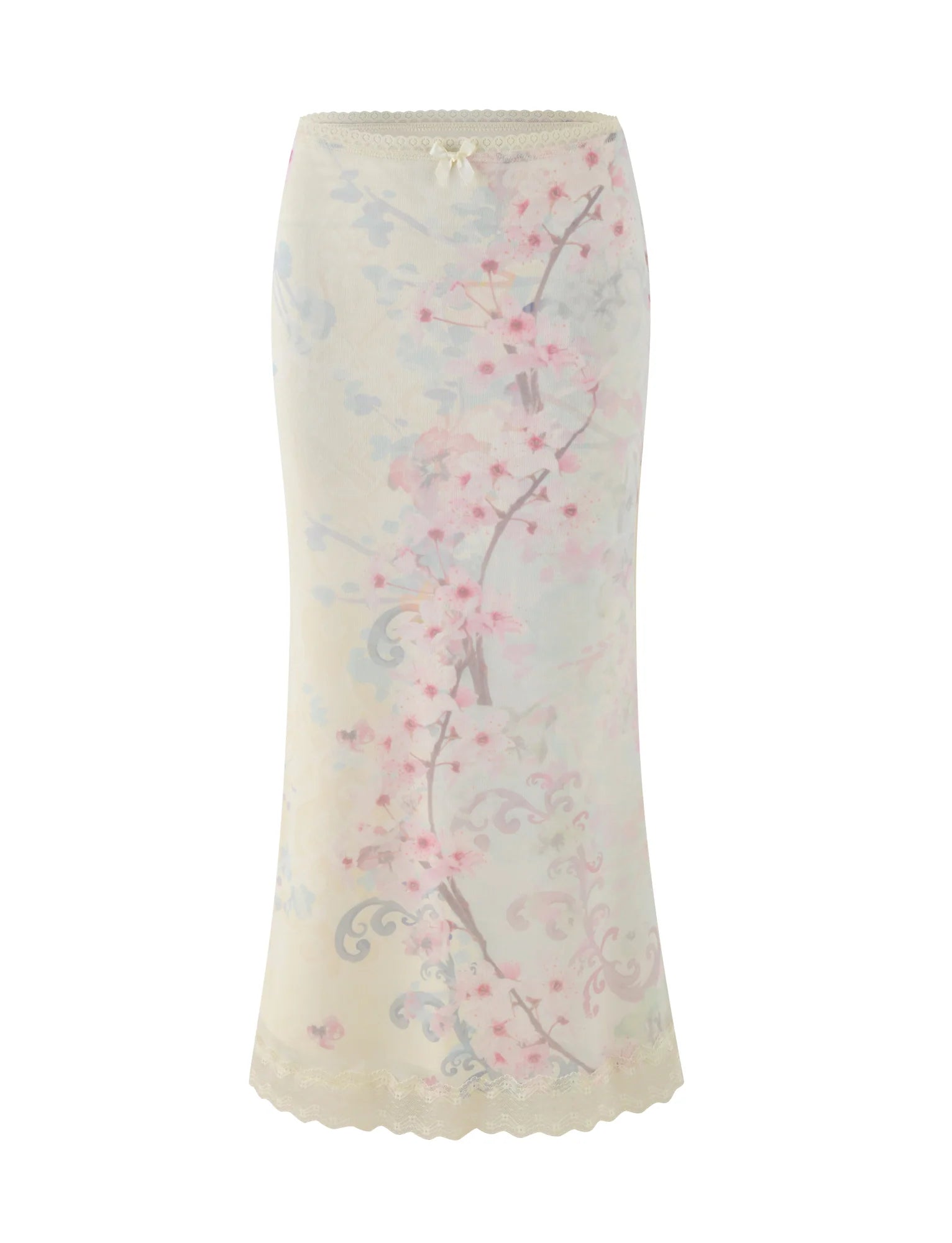 LONIE MIDI SKIRT NEUTRAL FLORAL WASHED CHERRY BLOSSOM