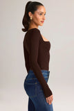 Modal Square Neck Long Sleeve Top in Chocolate Brown