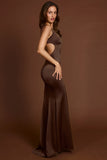 Scoop Neck Lace up Back Maxi Dress in Chocolate Brown