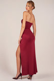 Bandeau Draped Thigh High Maxi Dress in Wine
