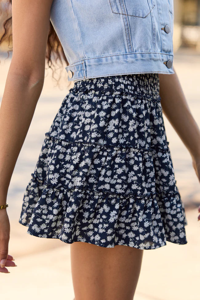 Through the Garden Black White Floral Skort