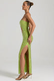 Embellished Cut Out Bandeau Maxi Dress in Pear Green