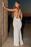 Embellished Backless Maxi Dress in White