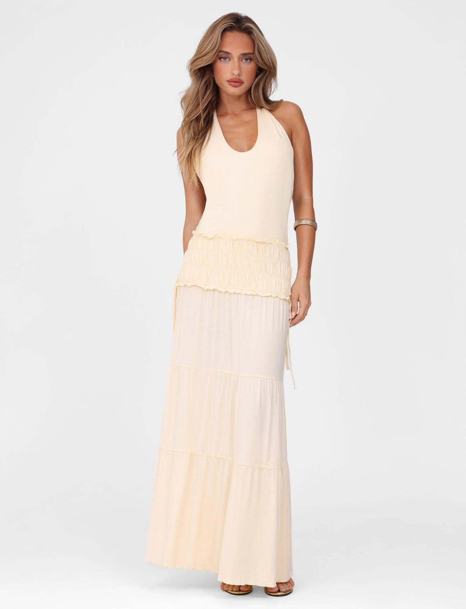 DENALI HALTER DRESS NEUTRAL BONE