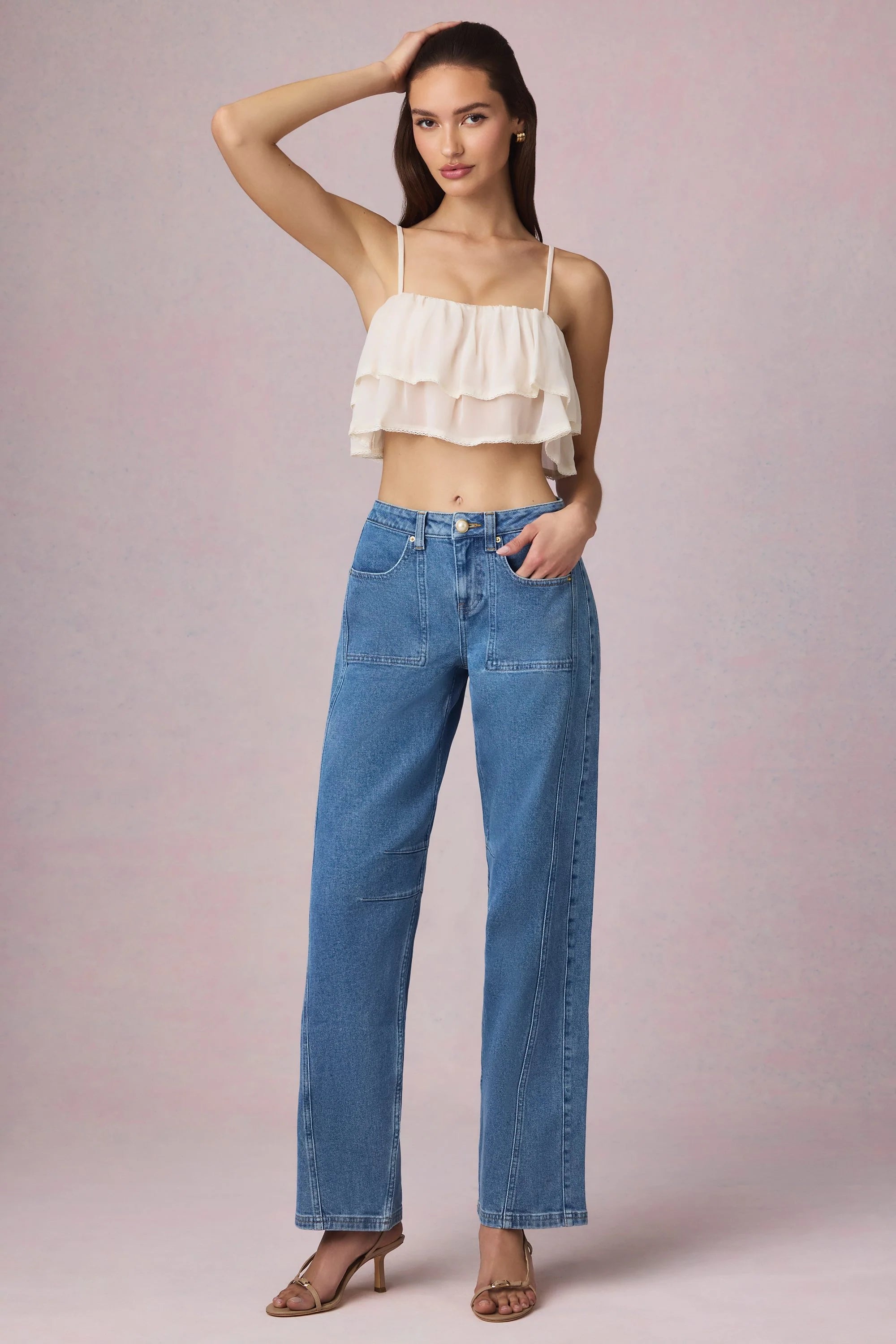 Mid Rise Barrel Leg Jeans in Mid Blue Wash