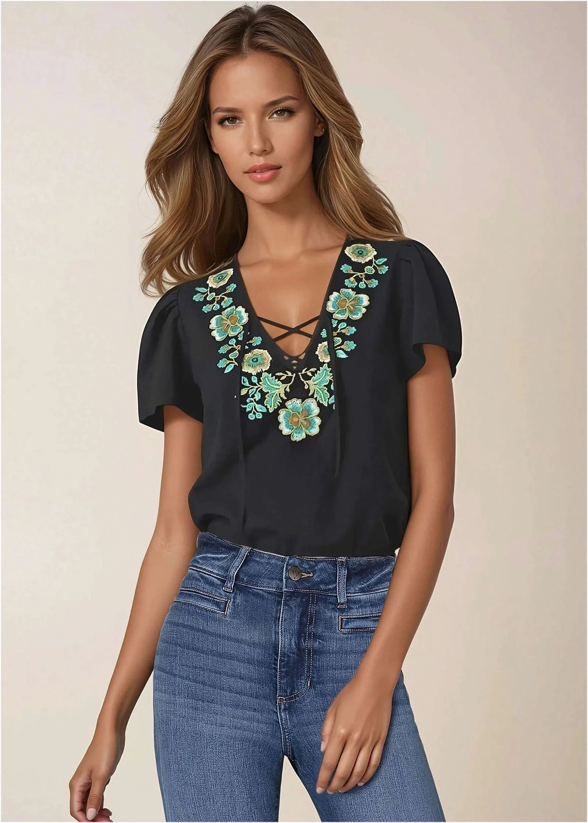 Embroidered Blouse Jet Black