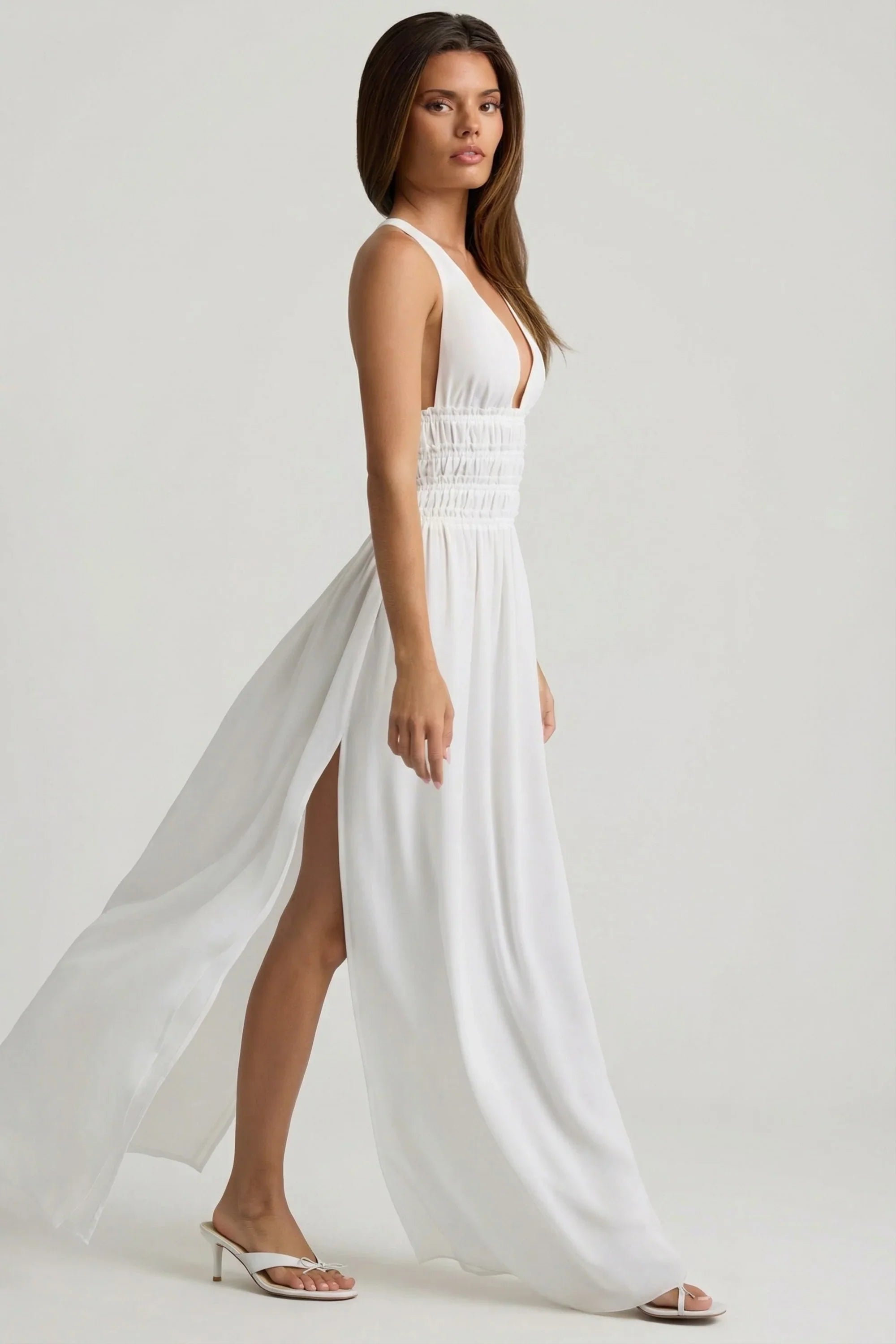 Plunge Cross Back Maxi Dress in White