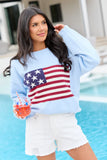 Home Of The Free Light Blue Textured Flag Sweater
