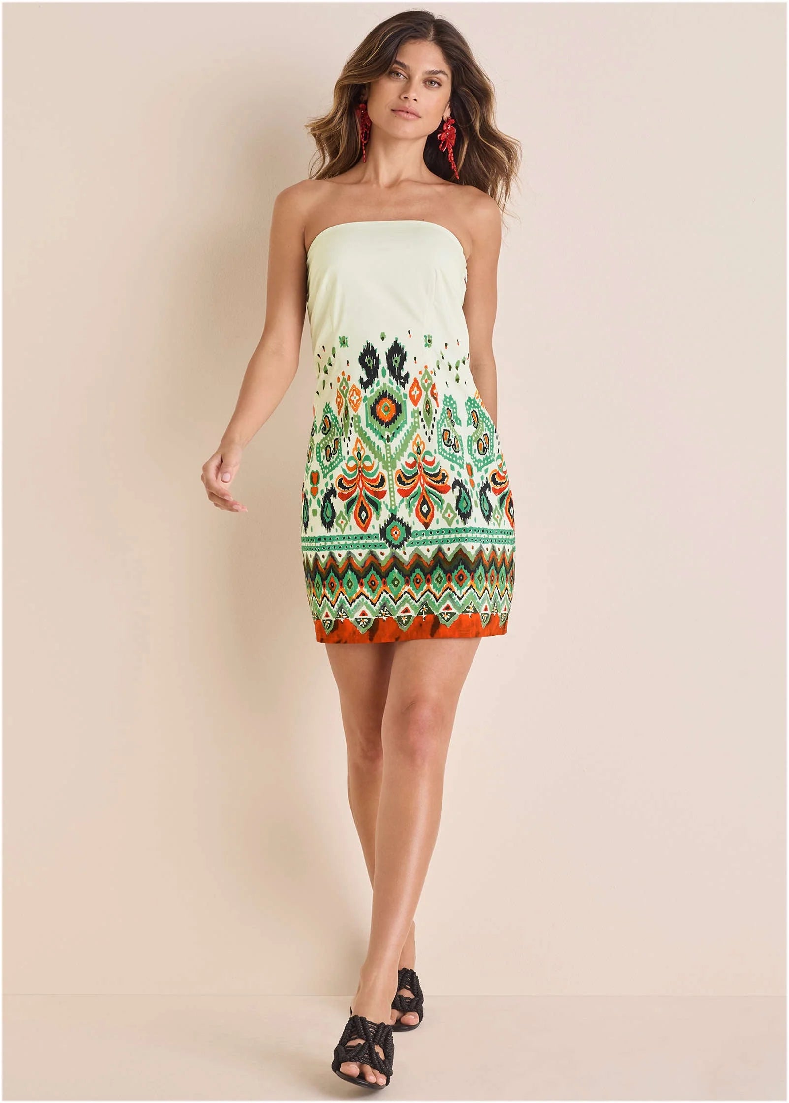 Poplin Strapless Mini Dress Seti Olive Ikat