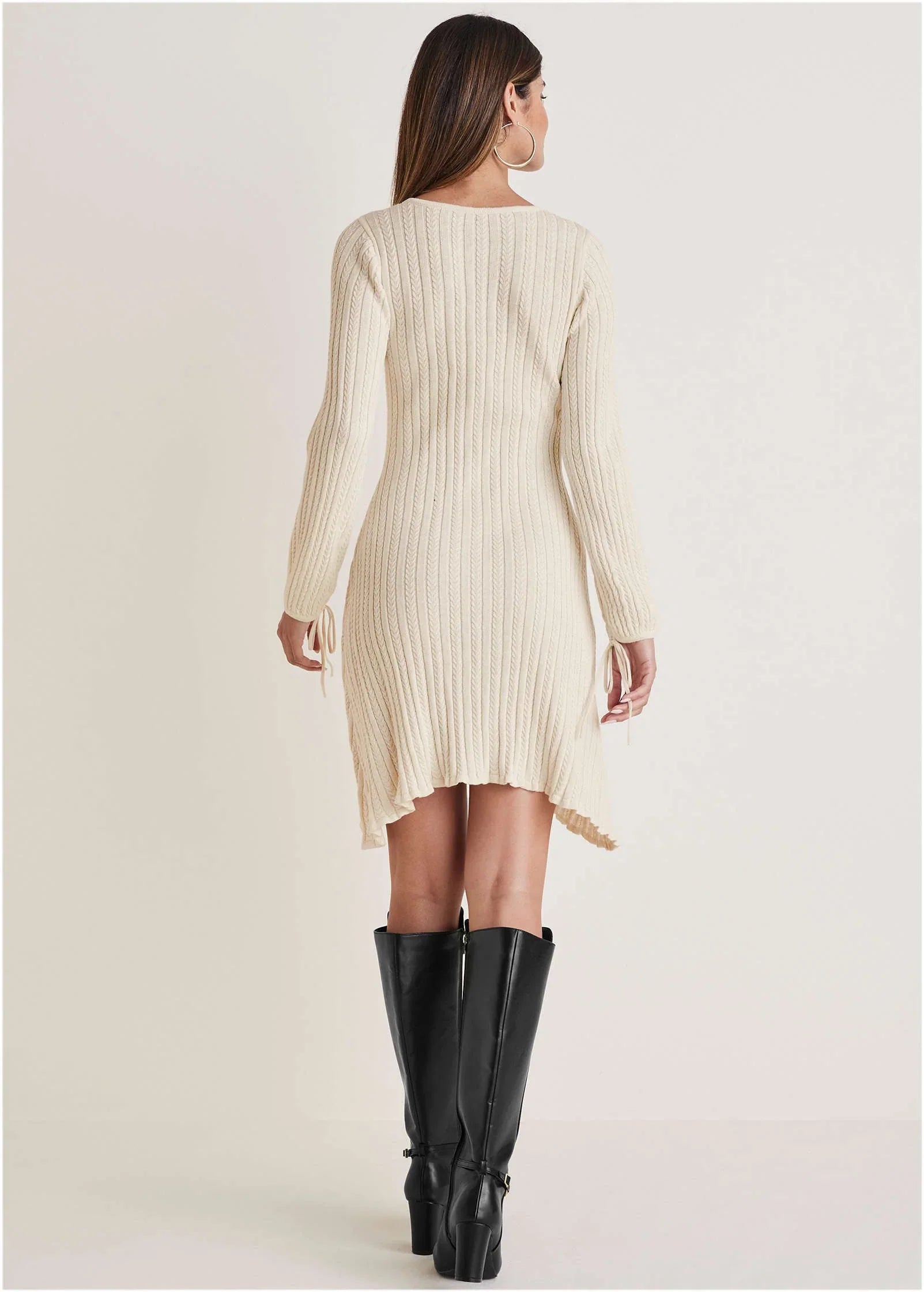 Tie Detail Mini Sweater Dress Off White