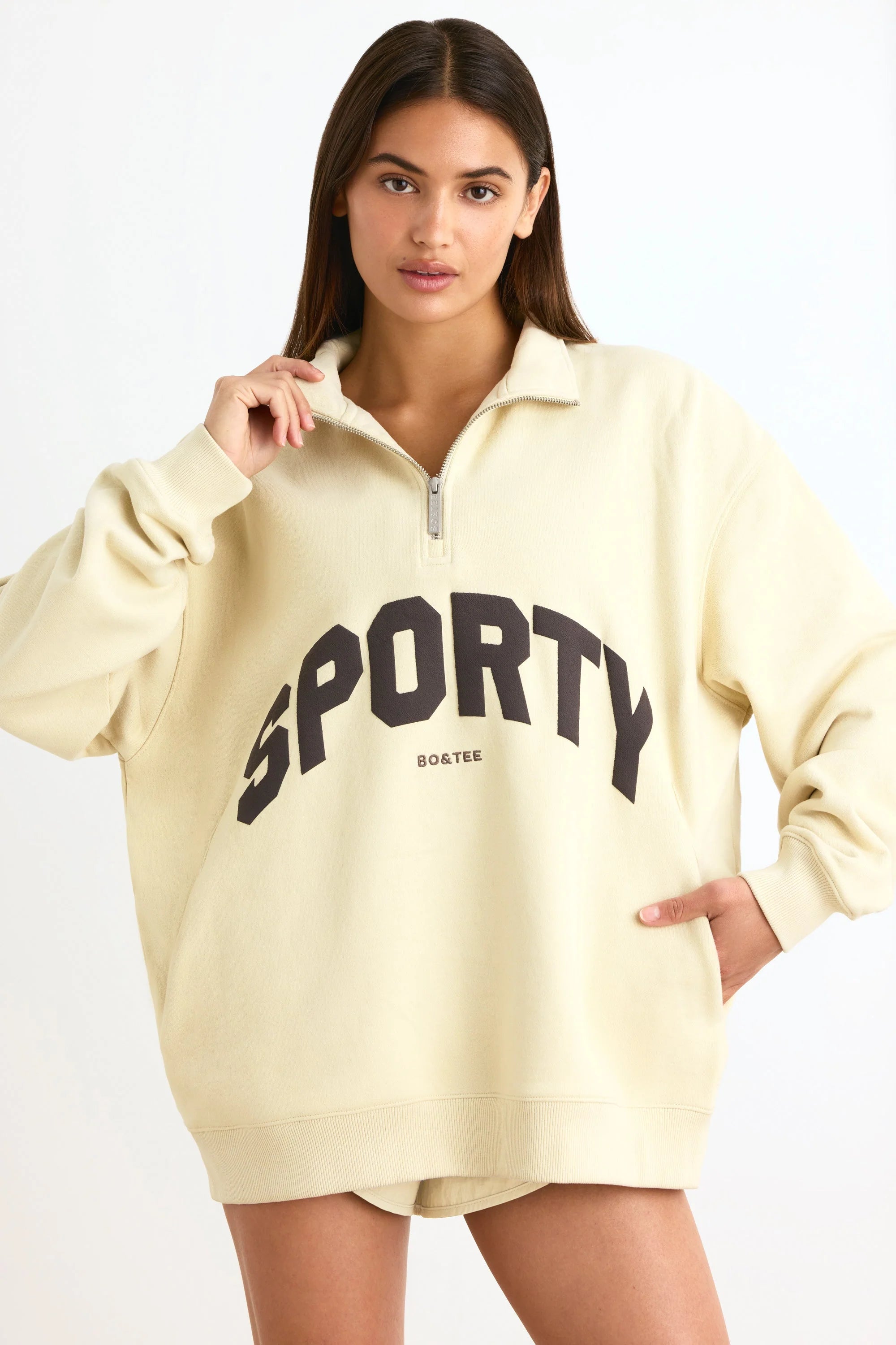 Quarter Zip Sweatshirt in Bone