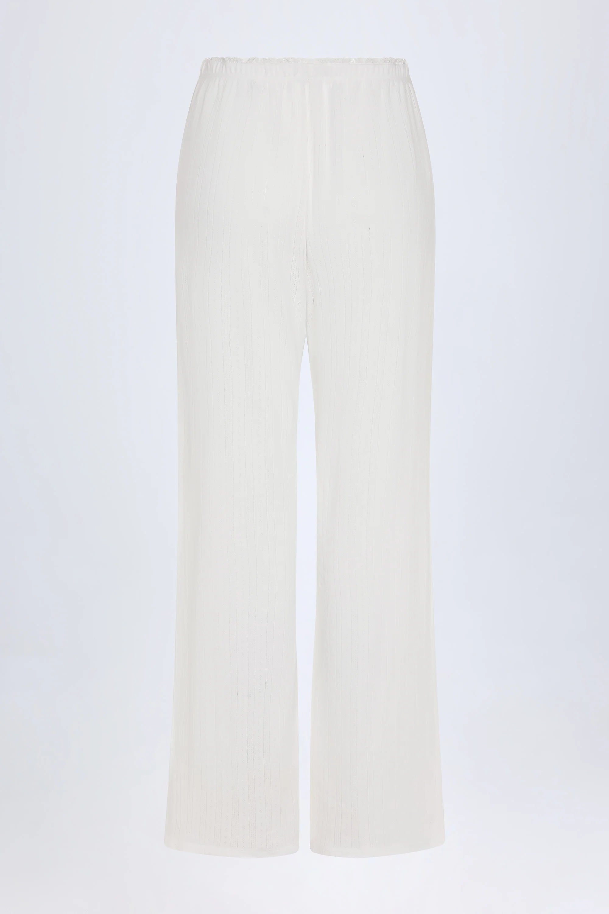 Pointelle Mid Rise Straight Leg Trousers in White