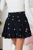 Through The Garden Black Gauze Floral Mini Skort