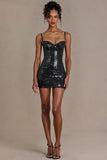 Sequin Lace Corset Mini Dress in Black