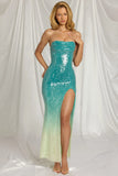 Bandeau Maxi Dress in Blue Ombre