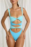 Cut Out Thong Swimsuit in Blue Multi