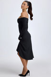Modal Off Shoulder Ruched Midaxi Dress in Black