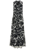 Ruffle Hem Maxi Dress Woodcut Botanical