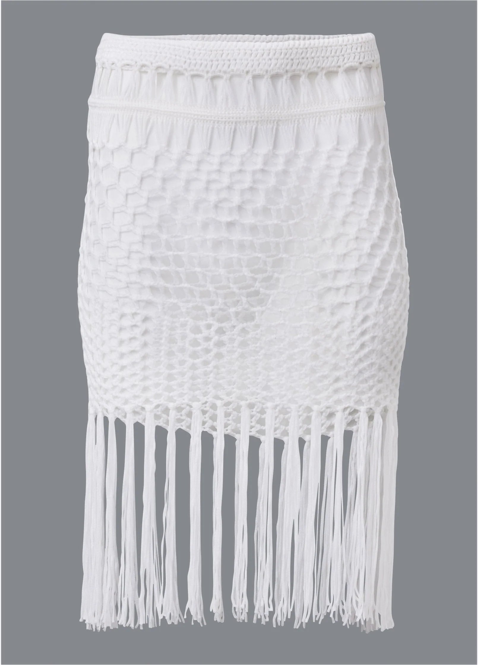 Fringe Mini Skirt Pearl White