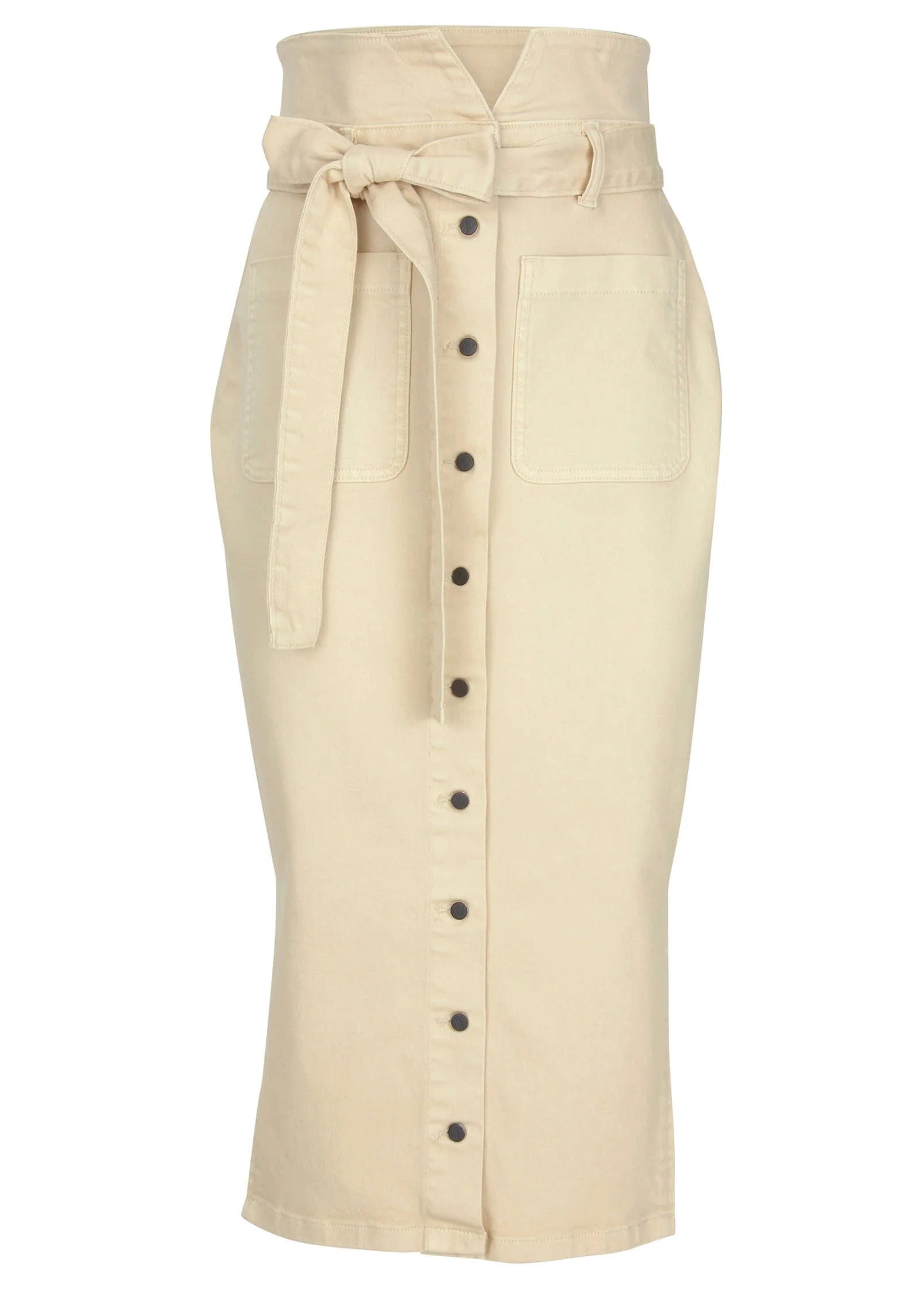 Color Denim Midi Skirt Cream