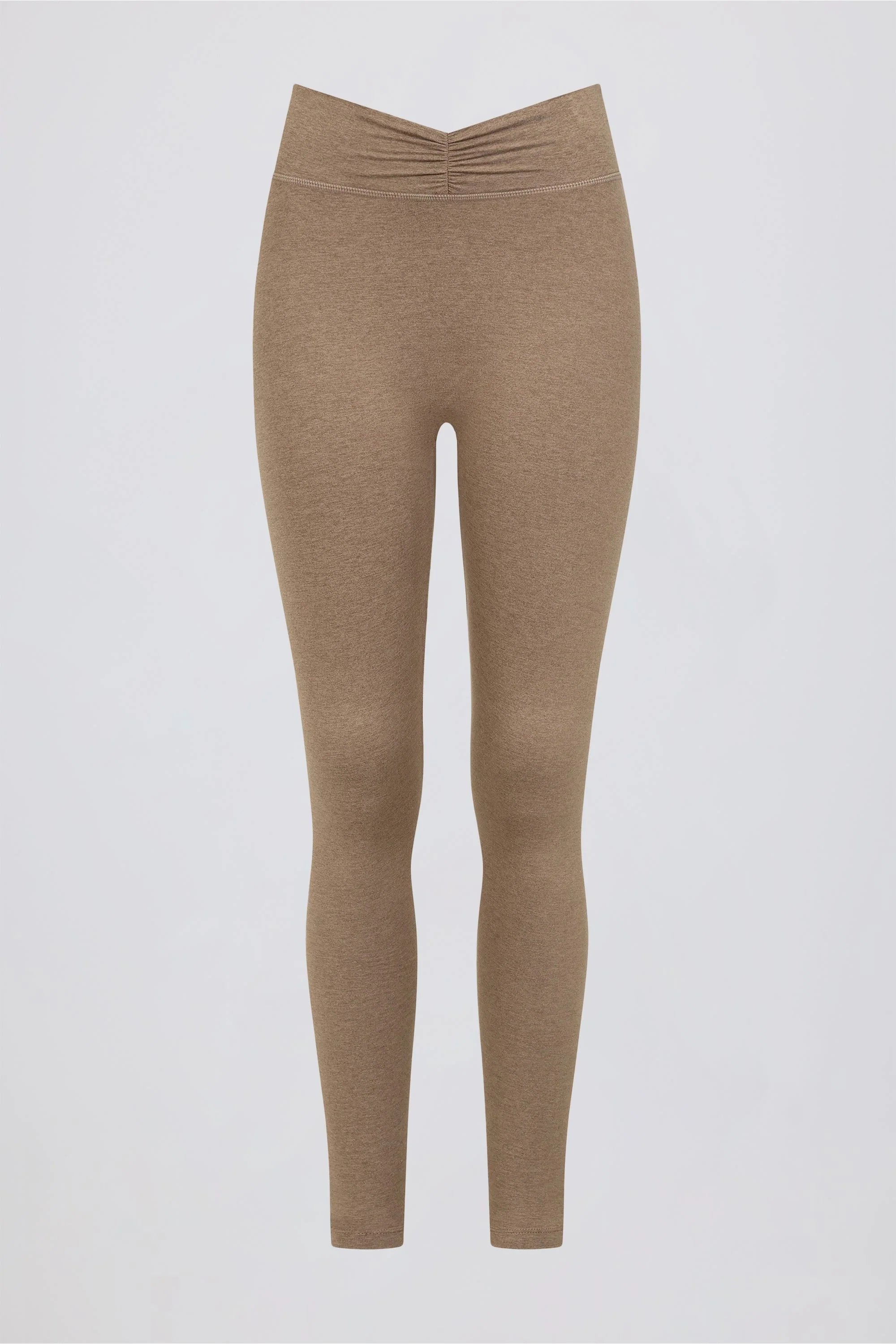 Brushed Jersey Ruched Mid Rise Leggings in Mocha Marl