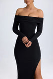 Modal Off Shoulder Open Back Maxi Dress in Black