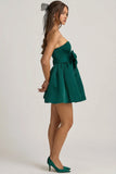 Bow Detail Corset Mini Dress in Emerald Green