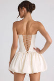 Lace Up Bubble Hem Corset Mini Dress in Ivory