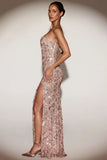 Embellished Bandeau Neck Strapless Gown in Rose Gold