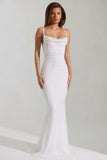 Embellished Cowl Neck Backless Maxi Dress in White