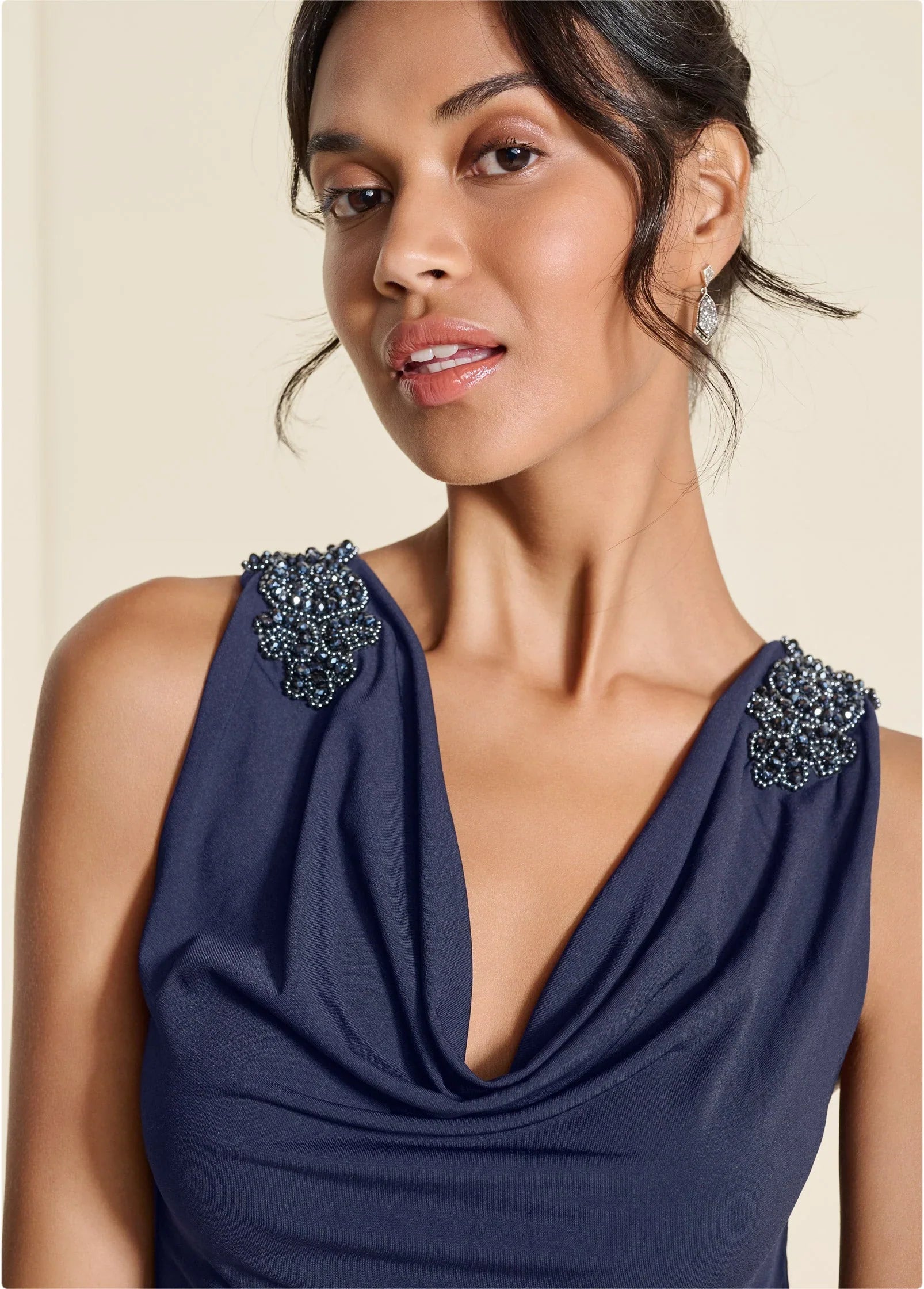 Embellished Sleeve Dress Navy