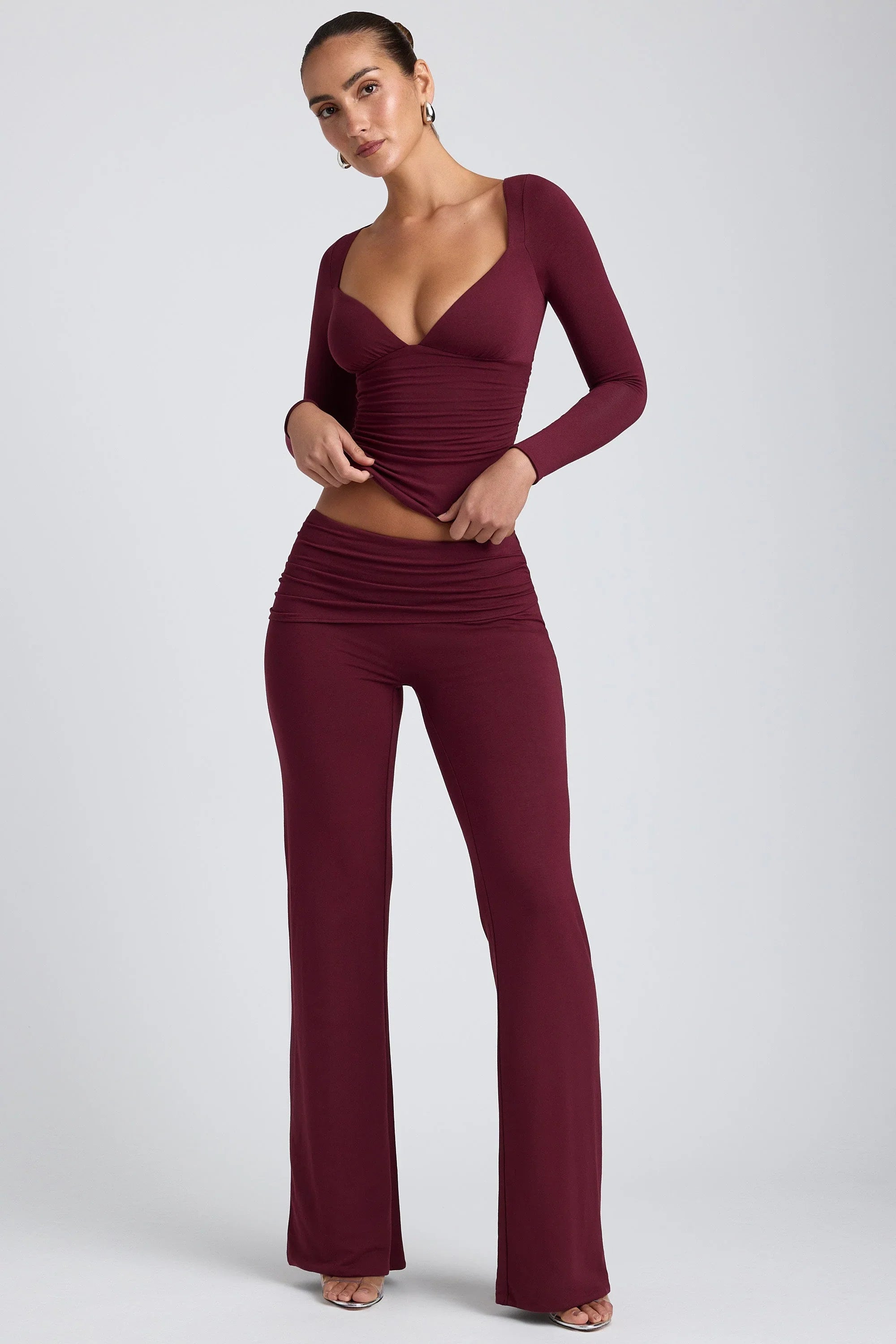 Modal Ruched Long Sleeve Top in Plum
