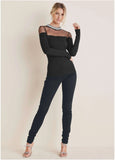 Embellished Neck Mesh Top Jet Black