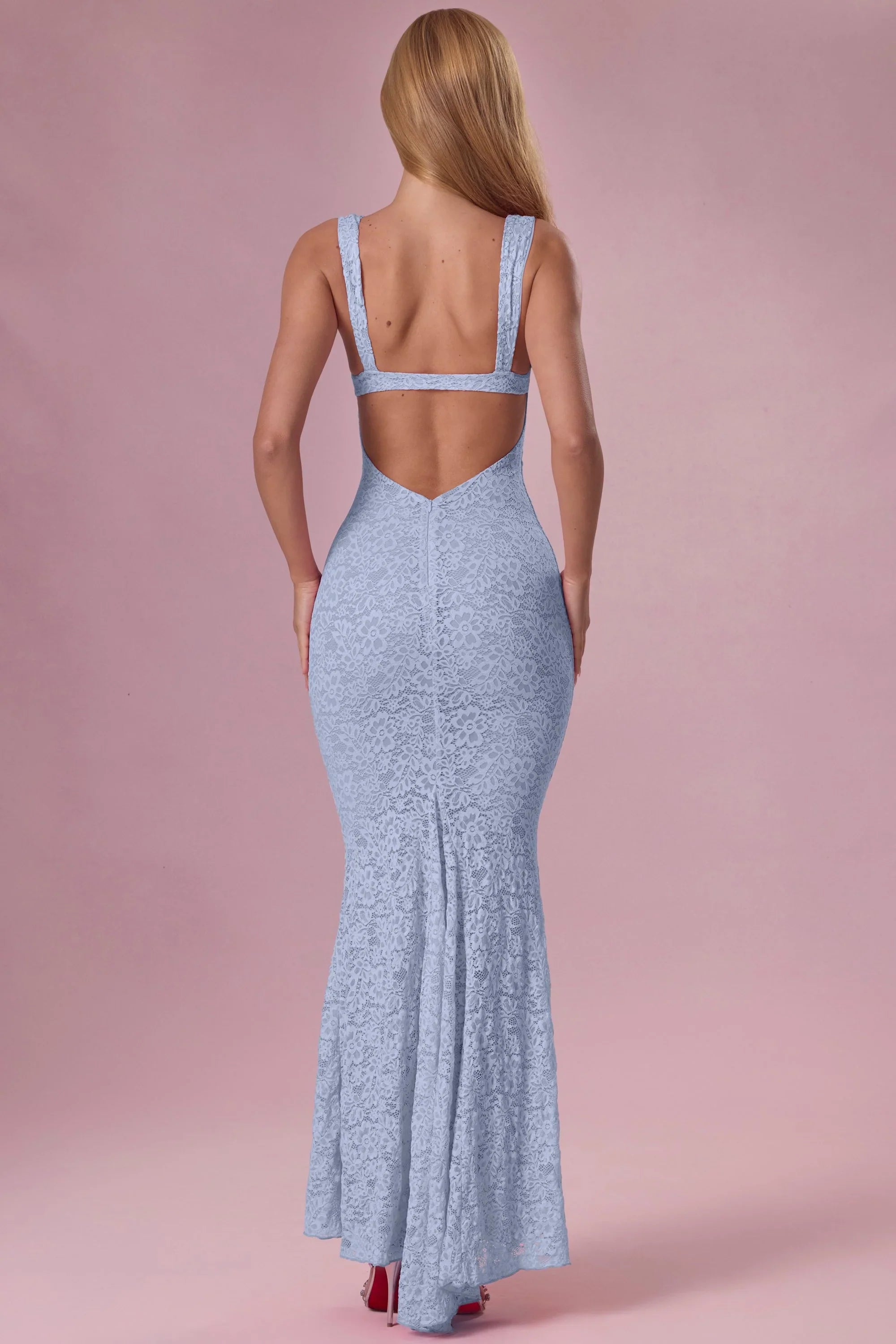 Lace Sweetheart Neck Gown in Sky Blue