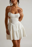 Halter Neck Cut Out Mini Dress in White