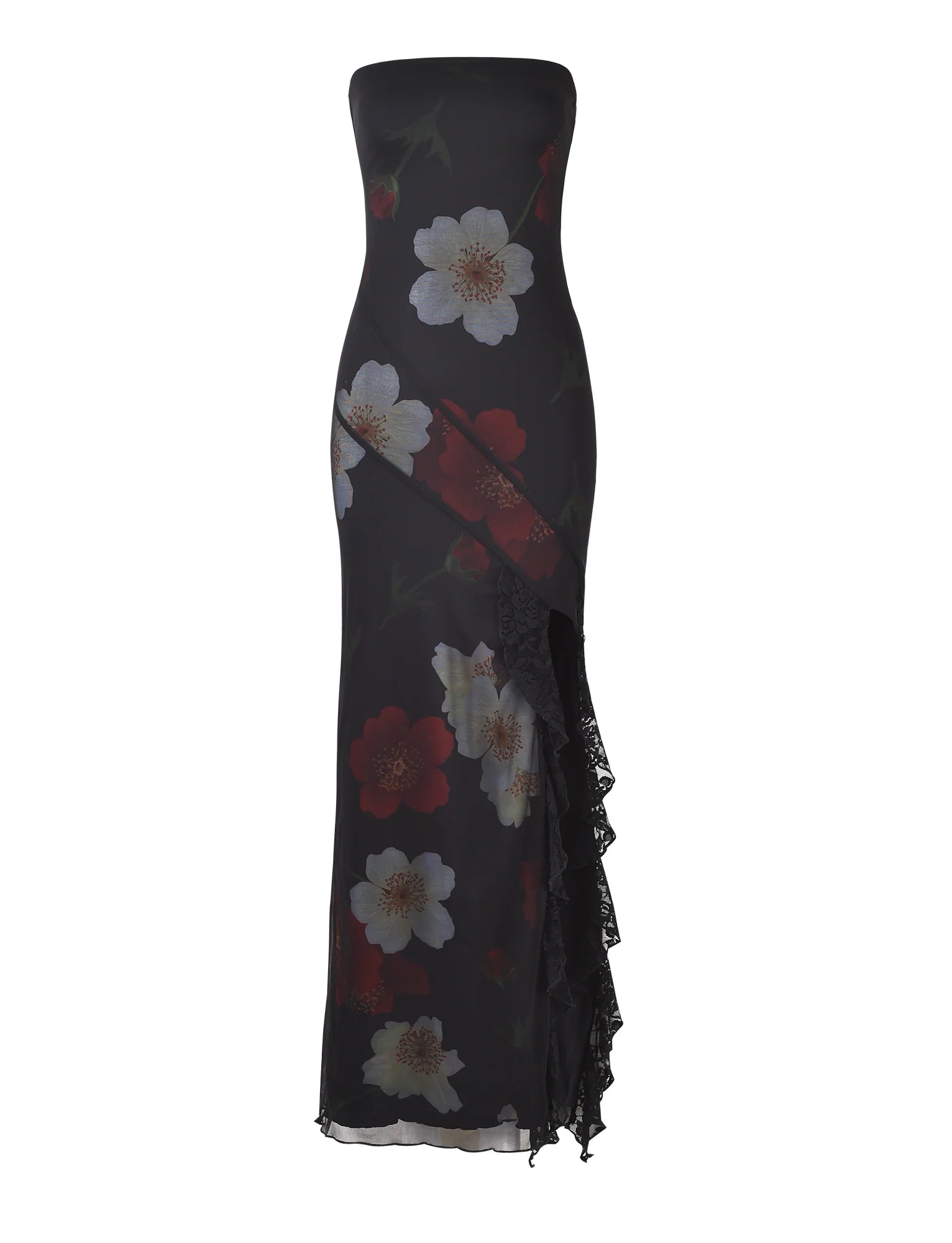THEO MAXI DRESS RED MACRO FLORAL