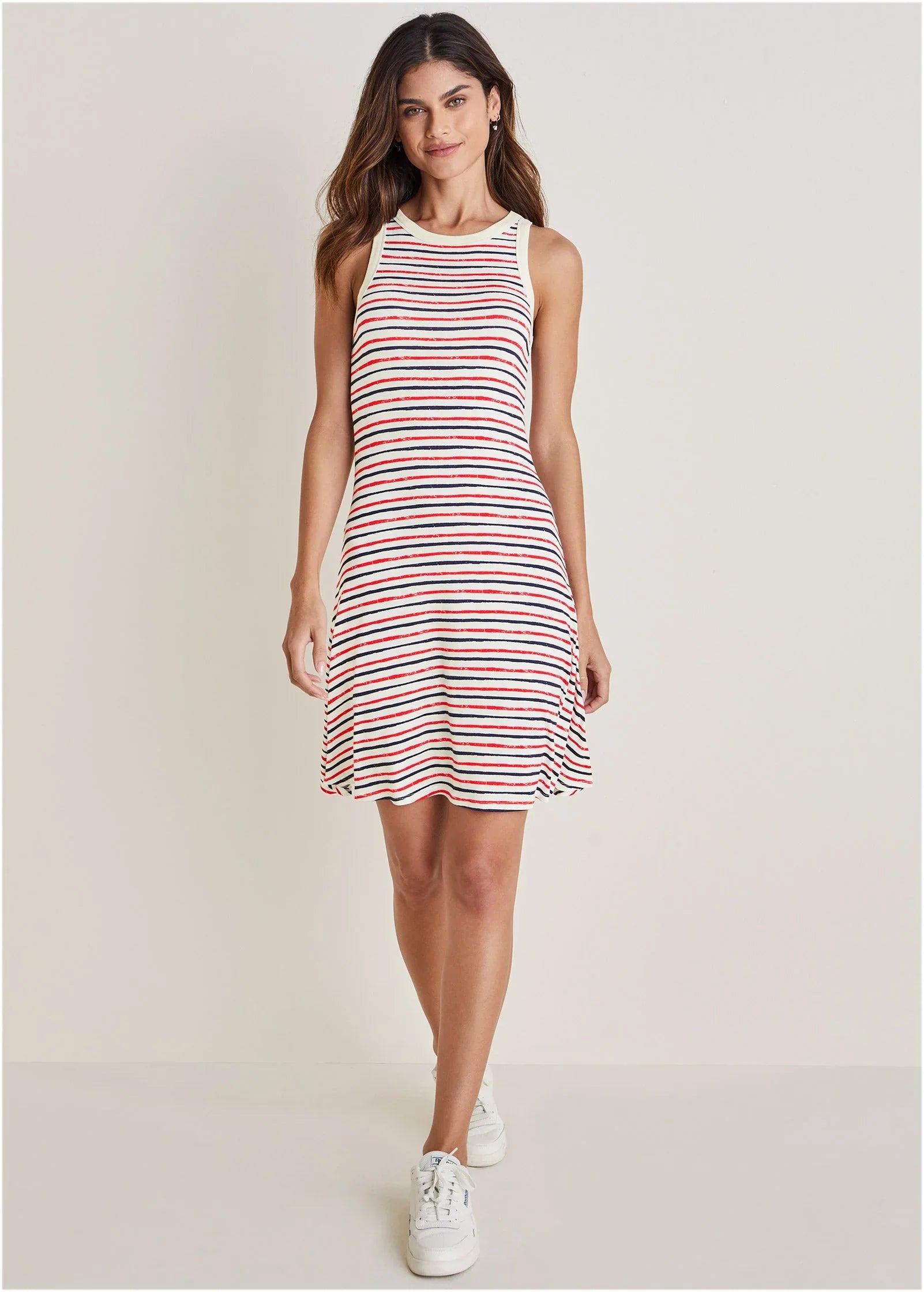 Printed Fit And Flare Dress Tricolor Boardwalk Stripe