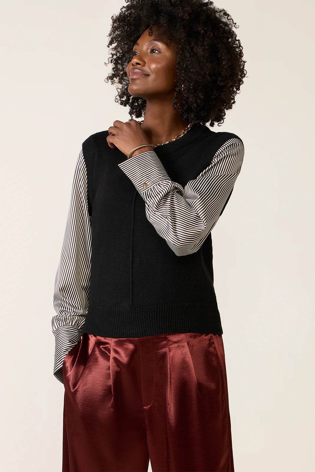 Dana Satin Sleeve Twofer Sweater