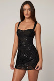 Embellished A line Mini Dress in Black