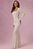 Lace Long Sleeve Maxi Dress in Pearl
