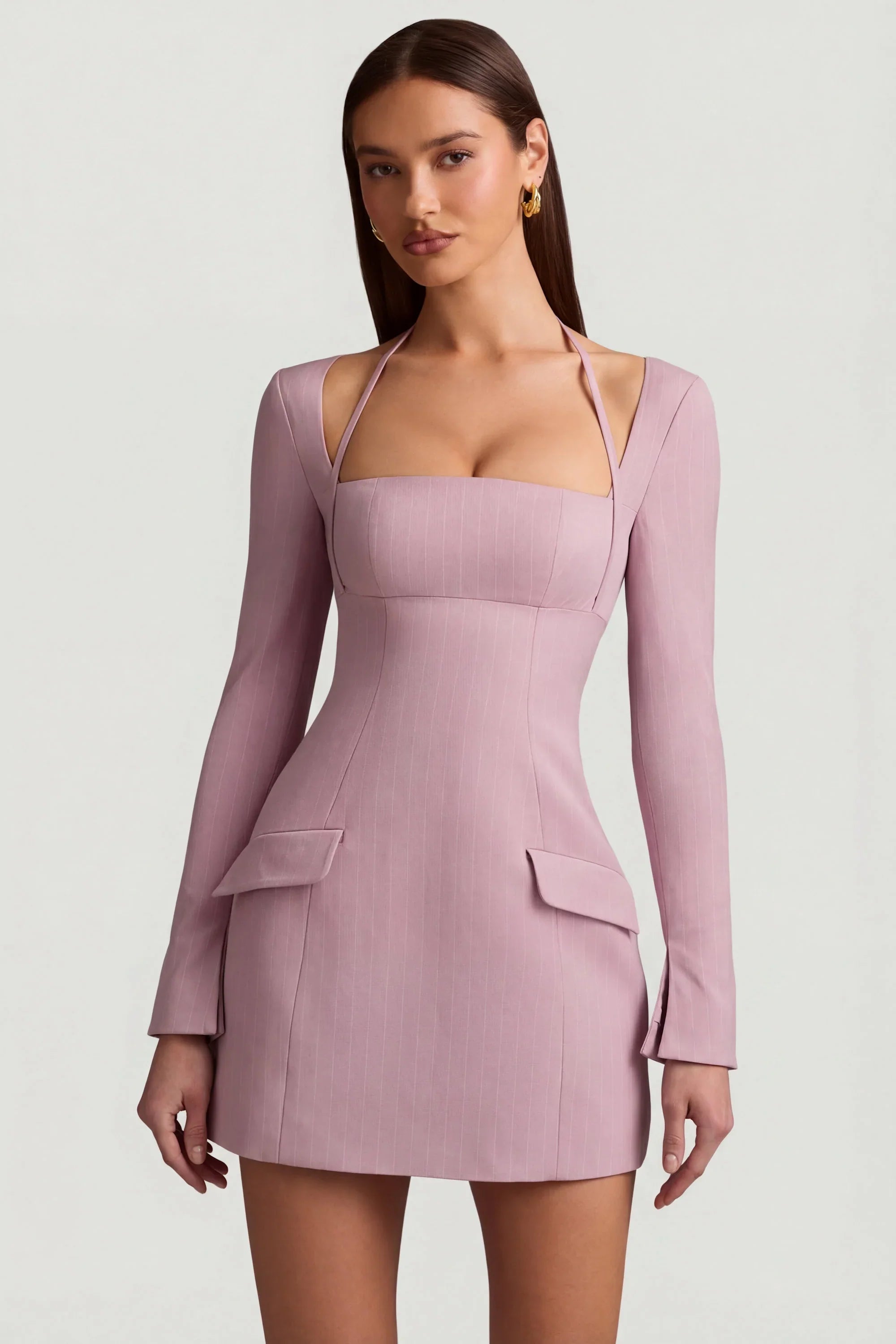 Pinstripe Structured A Line Mini Dress in Mauve