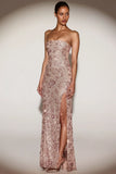 Embellished Bandeau Neck Strapless Gown in Rose Gold