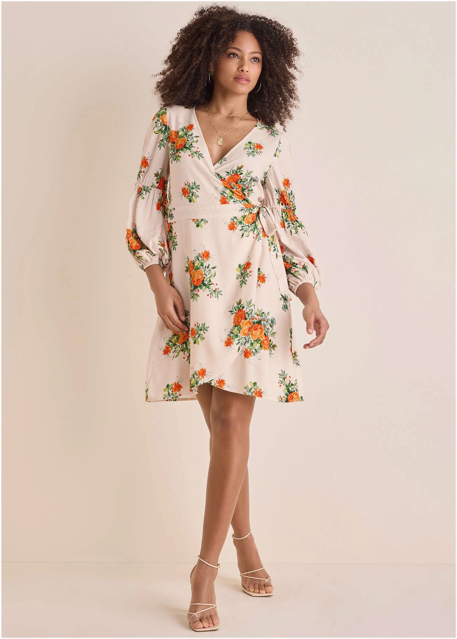Printed Wrap Mini Dress Orange Bella
