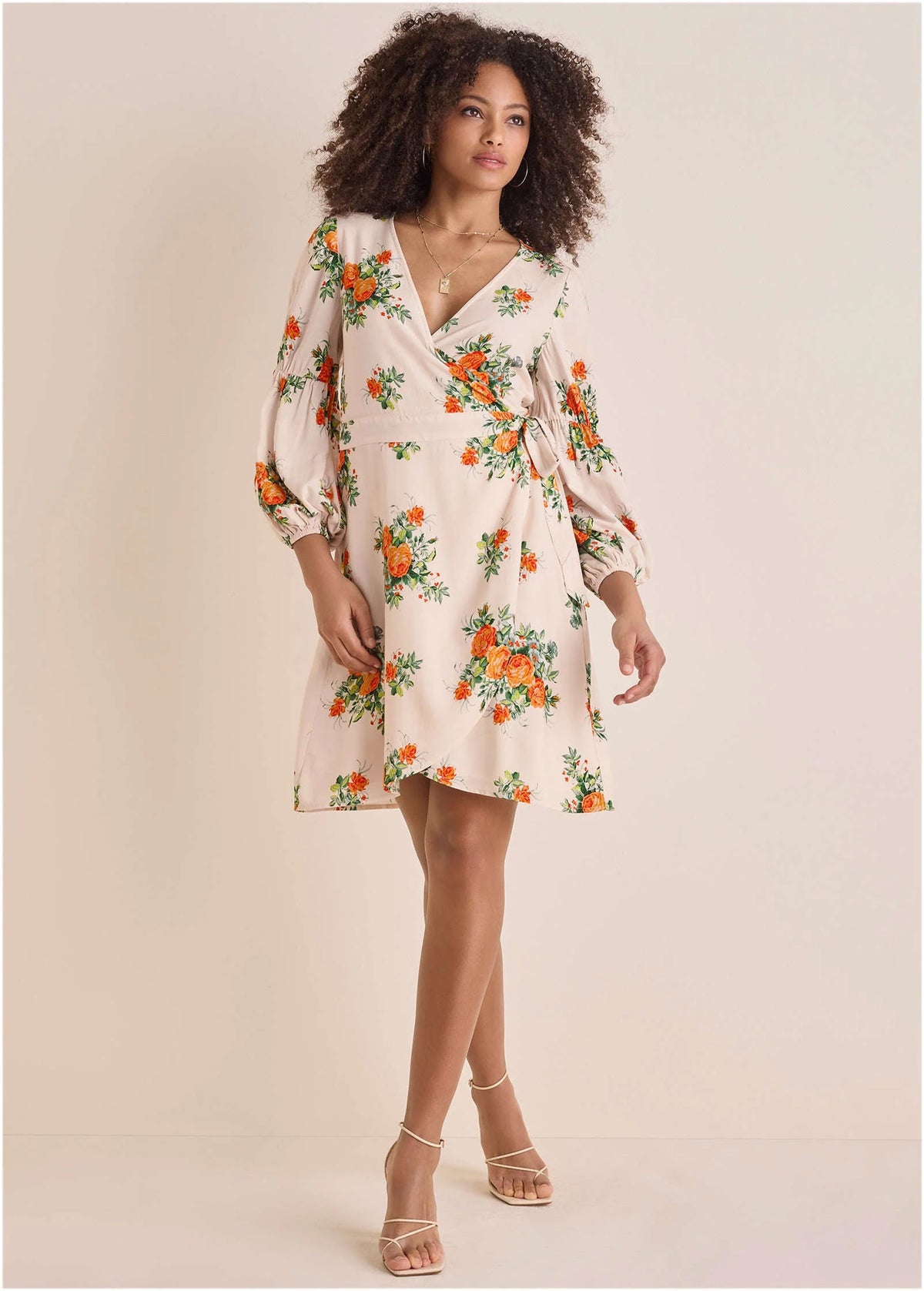 Printed Wrap Mini Dress Orange Bella